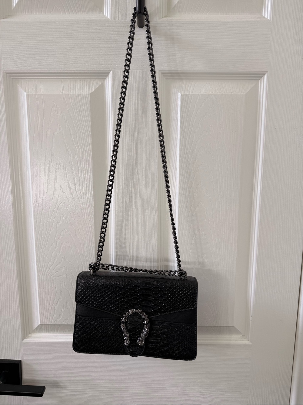Black Textured Shoulder Bag with Decorative Metal Buckle NWOT - Picture 3 of 13
